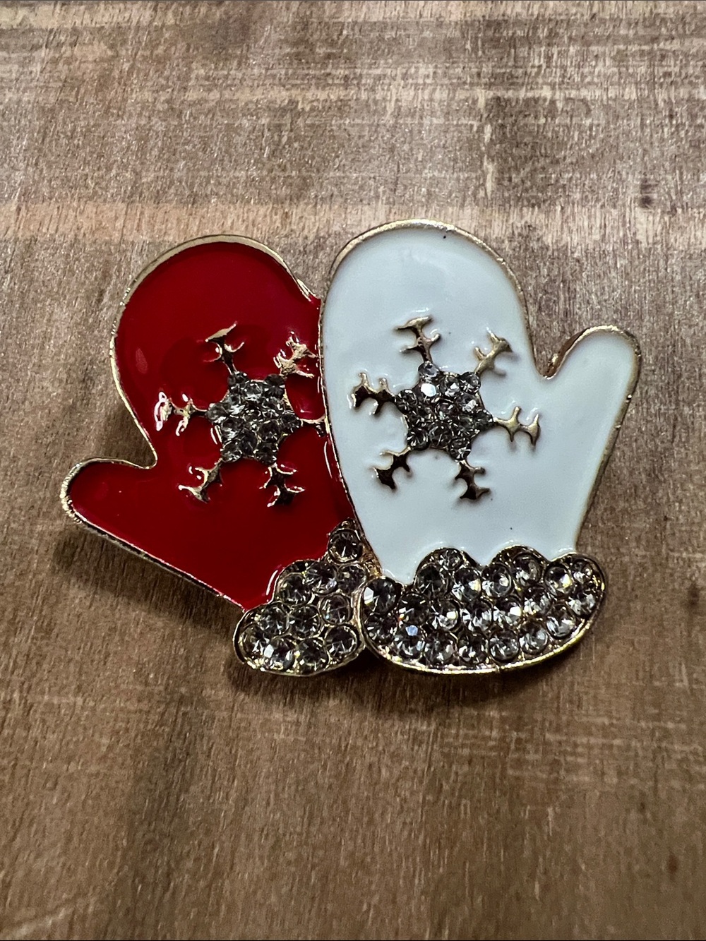 3/$18 Rhinestone Mitten Brooch -  Red & White Holiday Fun Lot 6062